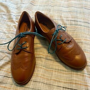 SoftWalk Willet Brown Leather Flats with Teal Laces